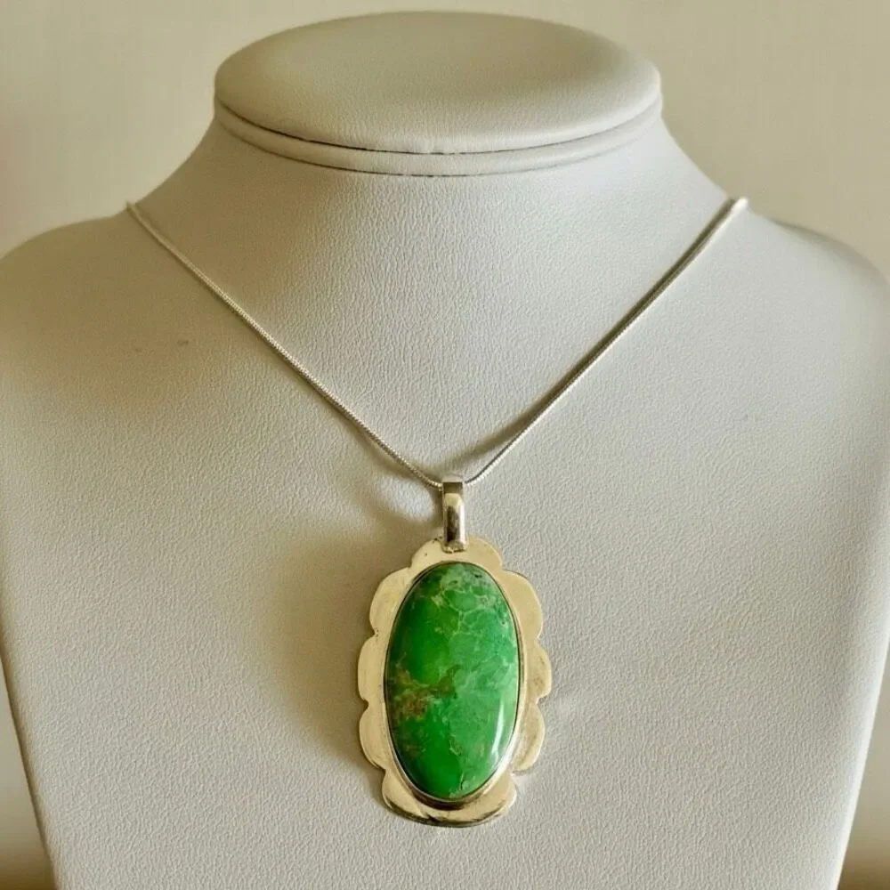 Radiant Earth: Oval Variscite Pendant Necklace Silver Boho Southwestern New
